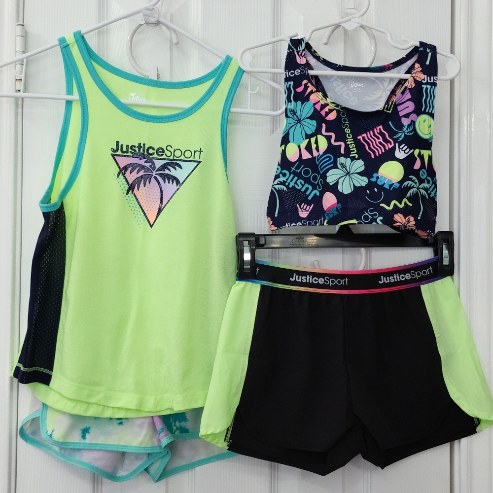 Justice Sport Neon Green Activewear Set Size: 7/8